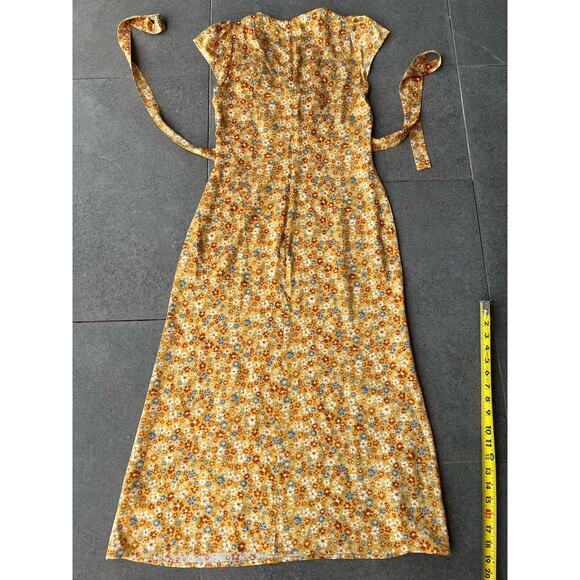 Reformation Size 6 Kaye Junie V-neck Gold Tie Back Silk Satin Floral Long Dress - Picture 10 of 13